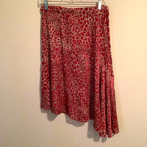 Reiss Womens Neelam Burnout Midi Asymmetric Flared Skirt Maraschino Red Size 8